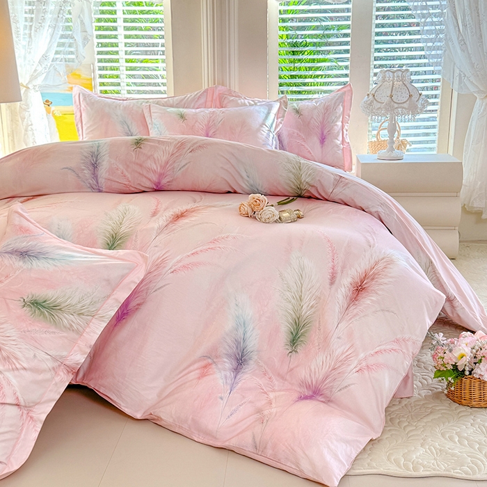 91家纺网 家纺一手货源 找家纺 巧玲珑 2026新款全棉纯棉13376数码印花四件套 穗芒漫歌-粉