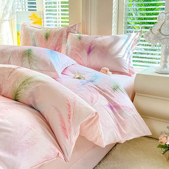 91家纺网 家纺一手货源 找家纺 巧玲珑 2026新款全棉纯棉13376数码印花四件套 穗芒漫歌-粉