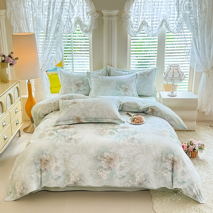 91家纺网 家纺一手货源 找家纺 巧玲珑 2026新款全棉纯棉13376数码印花四件套 晚风织梦-绿