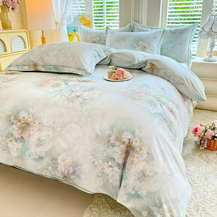 91家纺网 家纺一手货源 找家纺 巧玲珑 2026新款全棉纯棉13376数码印花四件套 晚风织梦-绿