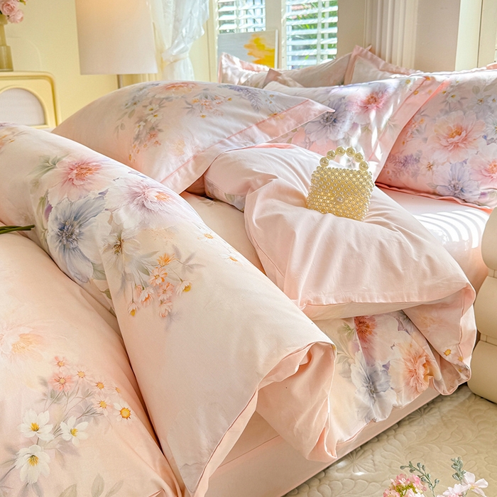 巧玲珑 2026新款全棉纯棉13376数码印花四件套 悦下花影-粉