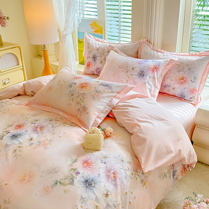 91家纺网 家纺一手货源 找家纺 巧玲珑 2026新款全棉纯棉13376数码印花四件套 悦下花影-粉