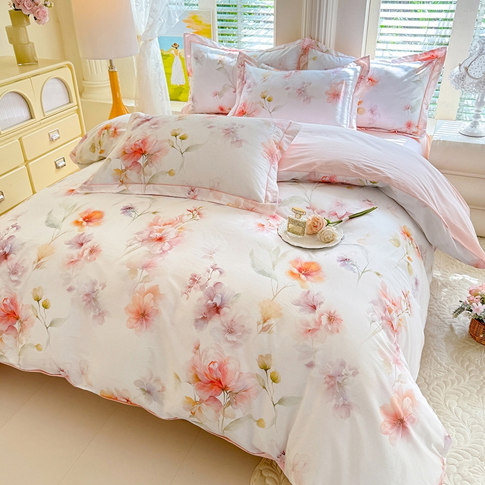 91家纺网 家纺一手货源 找家纺 巧玲珑 2026新款全棉纯棉13376数码印花四件套 云间栖花-粉