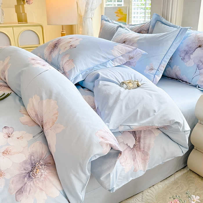 巧玲珑 2026新款全棉纯棉13376数码印花四件套 云屏浅梦-蓝