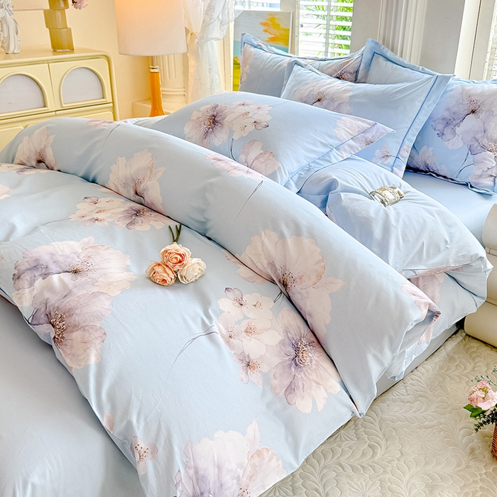 91家纺网 家纺一手货源 找家纺 巧玲珑 2026新款全棉纯棉13376数码印花四件套 云屏浅梦-蓝