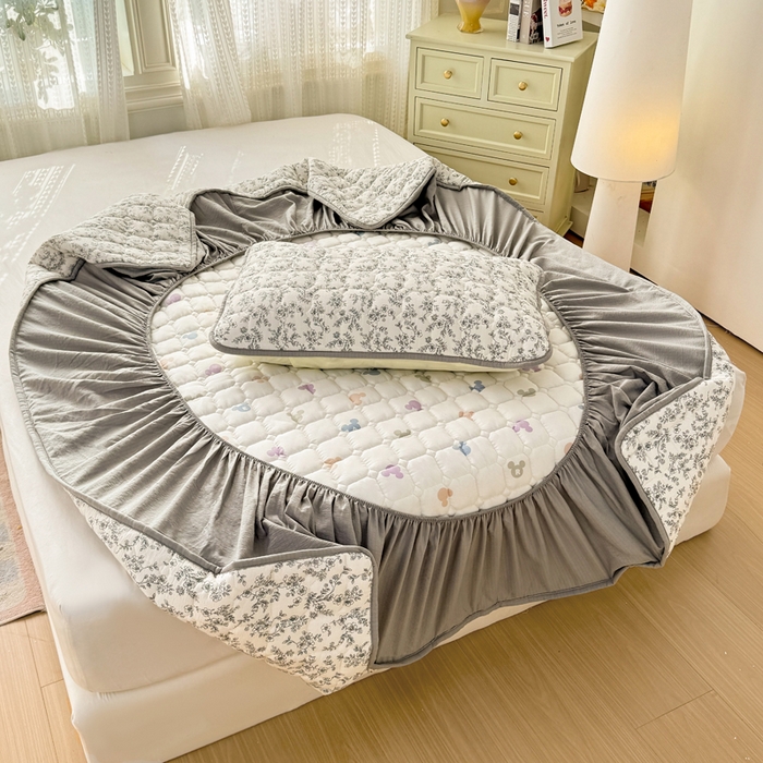 91家纺网 家纺一手货源 找家纺 优品惠 2026新款A类云感双层纱防滑隔脏防水夹棉床笠单品床笠单件 CL小苍兰(普通款)