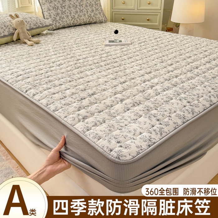 91家纺网 家纺一手货源 找家纺 优品惠 2026新款A类云感双层纱防滑隔脏防水夹棉床笠单品床笠单件 CL小苍兰(普通款)