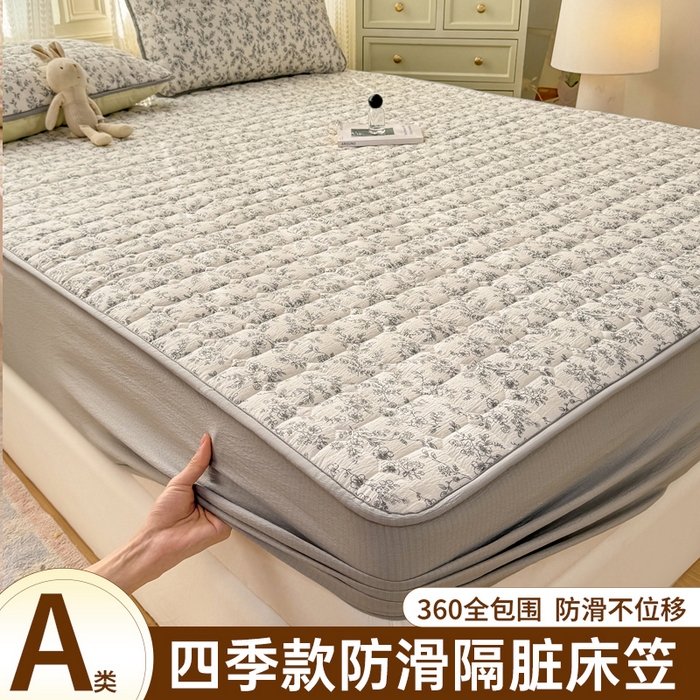 91家纺网 家纺一手货源 找家纺 优品惠 2026新款A类云感双层纱防滑隔脏防水夹棉床笠单品床笠单件 CL小苍兰(普通款)