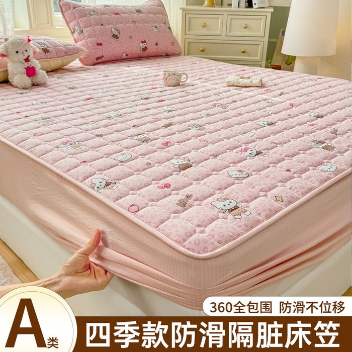 91家纺网 家纺一手货源 找家纺 优品惠 2026新款A类云感双层纱防滑隔脏防水夹棉床笠单品床笠单件 CL豹纹kt(普通款)