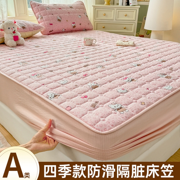 91家纺网 家纺一手货源 找家纺 优品惠 2026新款A类云感双层纱防滑隔脏防水夹棉床笠单品床笠单件 CL豹纹kt(普通款)