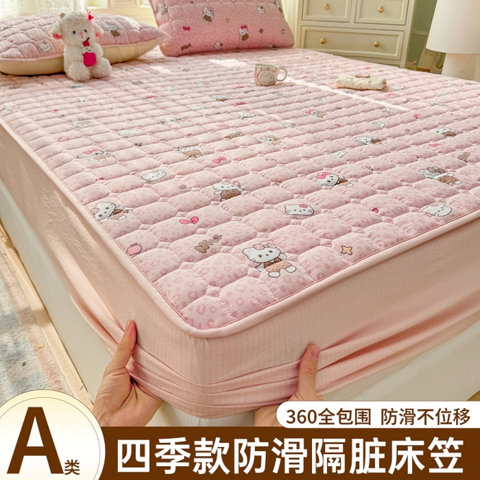 91家纺网 家纺一手货源 找家纺 优品惠 2026新款A类云感双层纱防滑隔脏防水夹棉床笠单品床笠单件 CL豹纹kt(普通款)