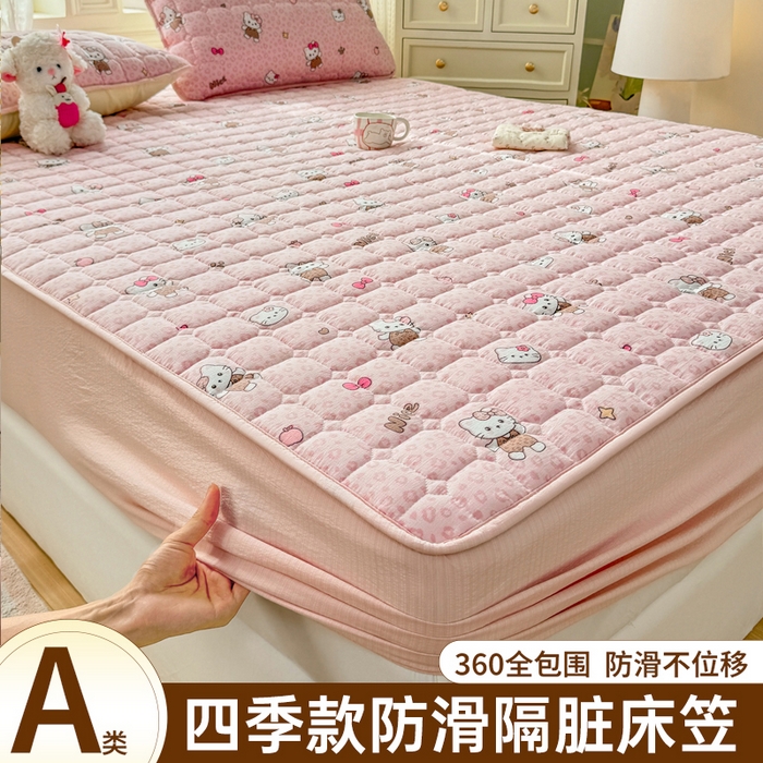 91家纺网 家纺一手货源 找家纺 优品惠 2026新款A类云感双层纱防滑隔脏防水夹棉床笠单品床笠单件 CL豹纹kt(普通款)