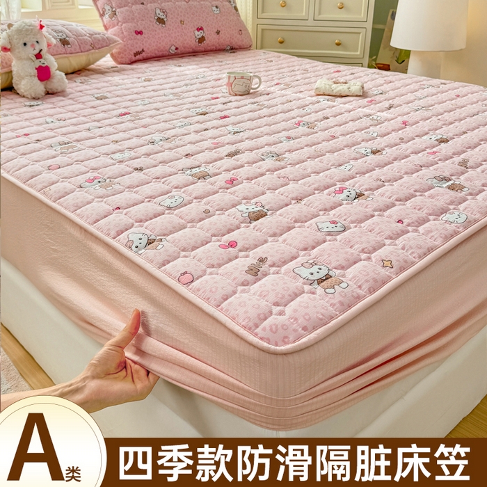 91家纺网 家纺一手货源 找家纺 优品惠 2026新款A类云感双层纱防滑隔脏防水夹棉床笠单品床笠单件 CL豹纹kt(普通款)