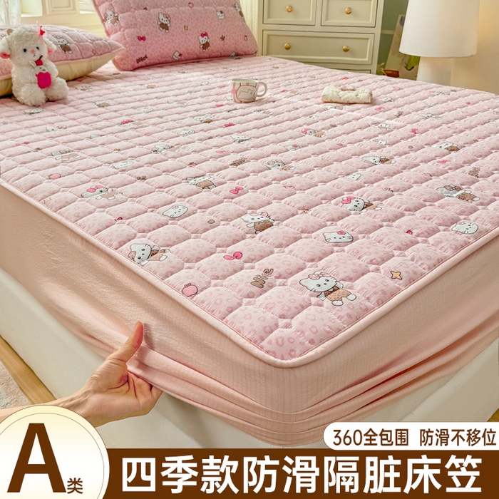 91家纺网 家纺一手货源 找家纺 优品惠 2026新款A类云感双层纱防滑隔脏防水夹棉床笠单品床笠单件 CL豹纹kt(普通款)