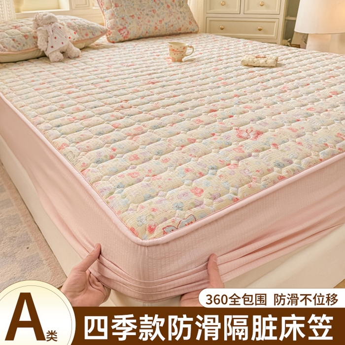 91家纺网 家纺一手货源 找家纺 优品惠 2026新款A类云感双层纱防滑隔脏防水夹棉床笠单品床笠单件 CL繁华蝶影(普通款)