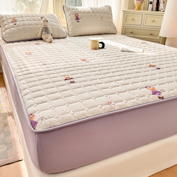 91家纺网 家纺一手货源 找家纺 优品惠 2026新款A类云感双层纱防滑隔脏防水夹棉床笠单品床笠单件 CL花朵女孩(普通款)