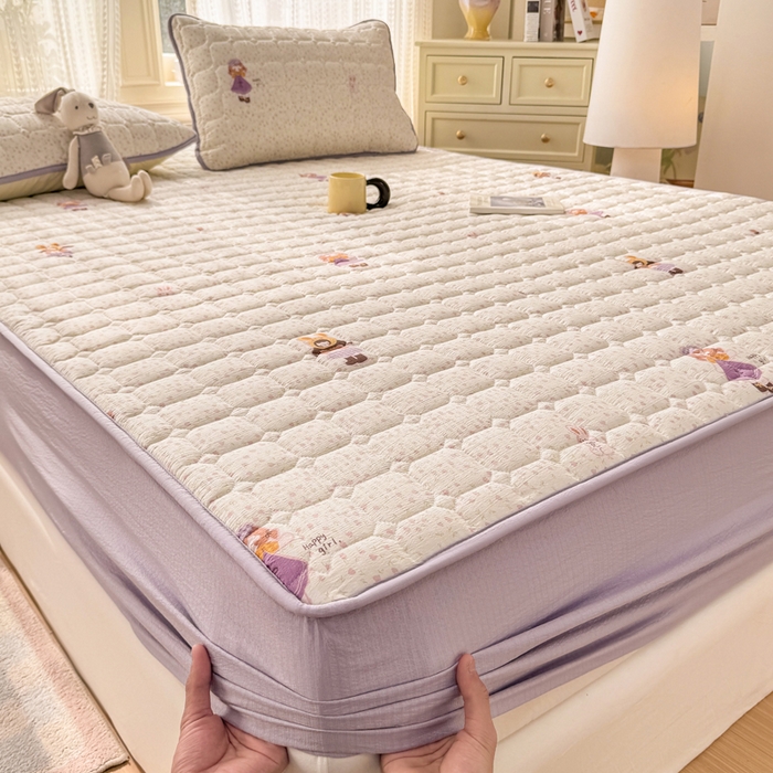 91家纺网 家纺一手货源 找家纺 优品惠 2026新款A类云感双层纱防滑隔脏防水夹棉床笠单品床笠单件 CL花朵女孩(普通款)