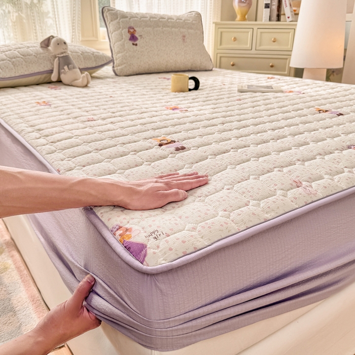 91家纺网 家纺一手货源 找家纺 优品惠 2026新款A类云感双层纱防滑隔脏防水夹棉床笠单品床笠单件 CL花朵女孩(普通款)