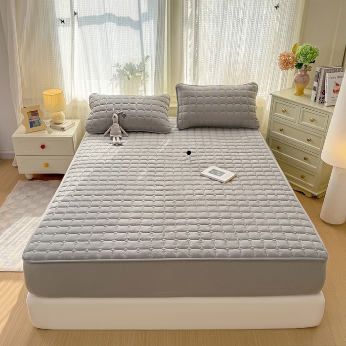 91家纺网 家纺一手货源 找家纺 优品惠 2026新款A类云感双层纱防滑隔脏防水夹棉床笠单品床笠单件 CL绅士灰(普通款)