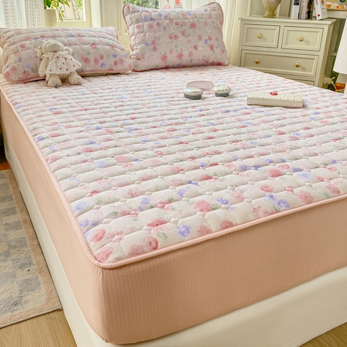 91家纺网 家纺一手货源 找家纺 优品惠 2026新款A类云感双层纱防滑隔脏防水夹棉床笠单品床笠单件 CL十里桃花(普通款)