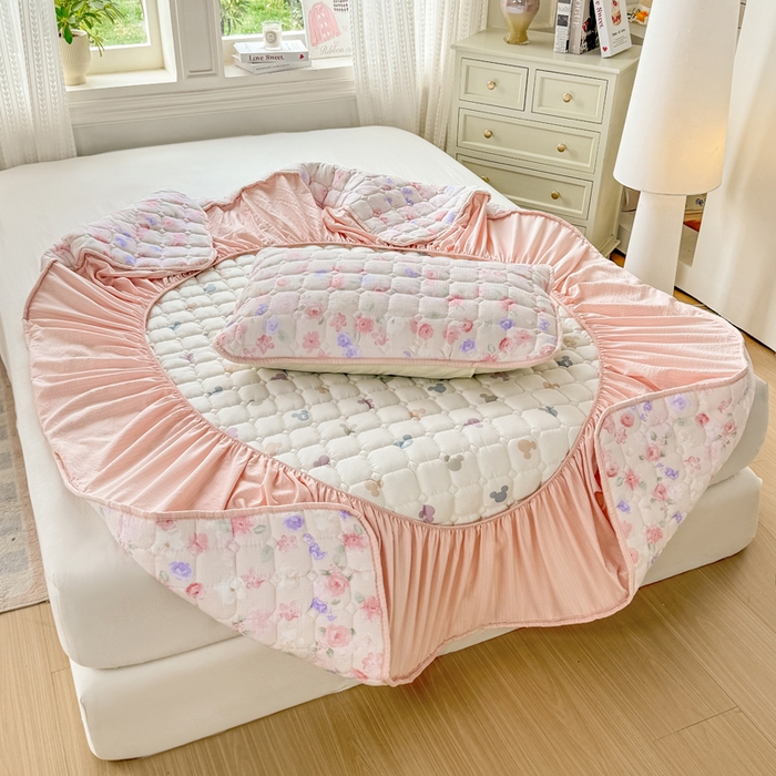 91家纺网 家纺一手货源 找家纺 优品惠 2026新款A类云感双层纱防滑隔脏防水夹棉床笠单品床笠单件 CL十里桃花(普通款)