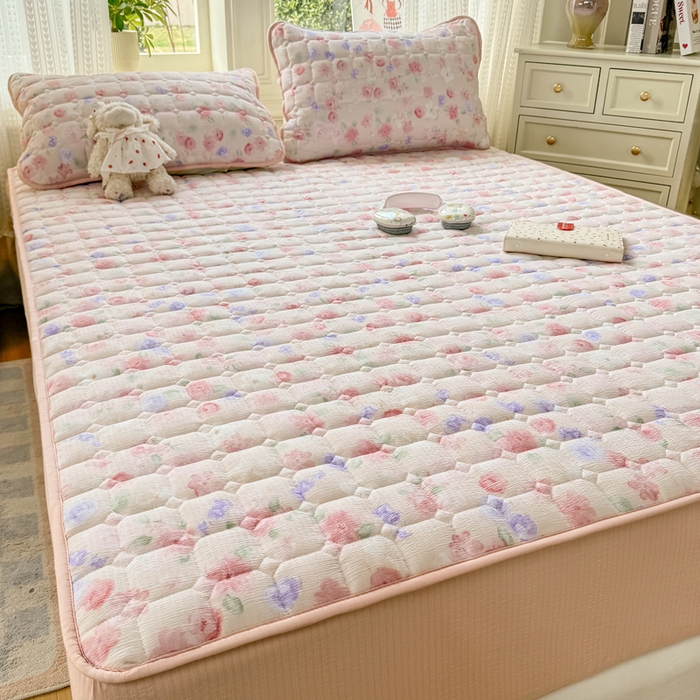 91家纺网 家纺一手货源 找家纺 优品惠 2026新款A类云感双层纱防滑隔脏防水夹棉床笠单品床笠单件 CL十里桃花(普通款)