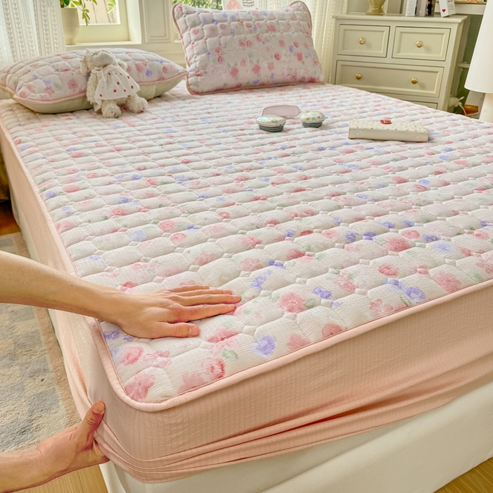 91家纺网 家纺一手货源 找家纺 优品惠 2026新款A类云感双层纱防滑隔脏防水夹棉床笠单品床笠单件 CL十里桃花(普通款)