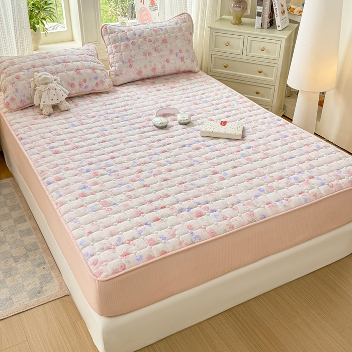 91家纺网 家纺一手货源 找家纺 优品惠 2026新款A类云感双层纱防滑隔脏防水夹棉床笠单品床笠单件 CL十里桃花(普通款)