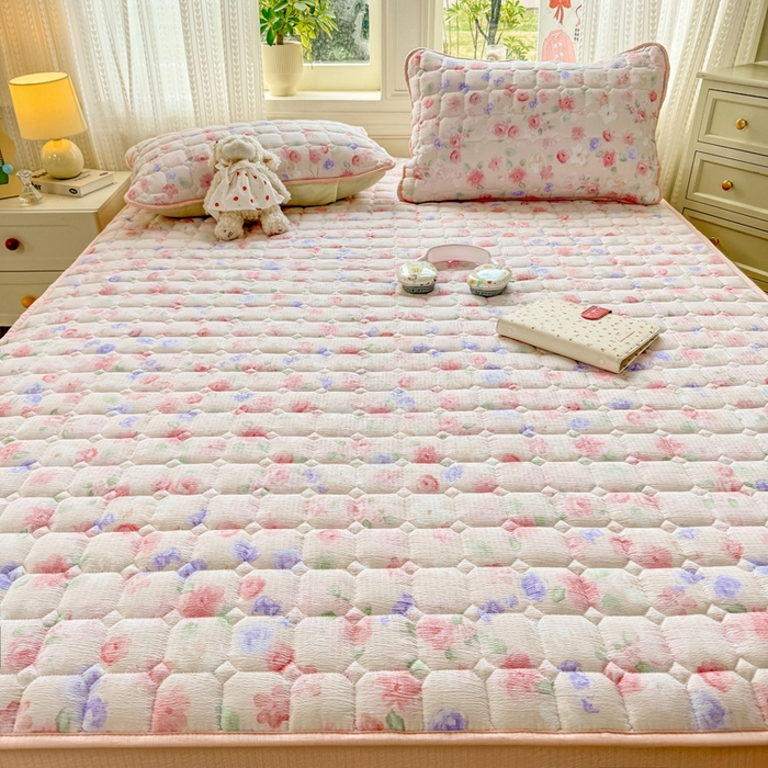 91家纺网 家纺一手货源 找家纺 优品惠 2026新款A类云感双层纱防滑隔脏防水夹棉床笠单品床笠单件 CL十里桃花(普通款)