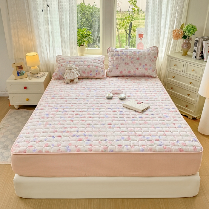 91家纺网 家纺一手货源 找家纺 优品惠 2026新款A类云感双层纱防滑隔脏防水夹棉床笠单品床笠单件 CL十里桃花(普通款)