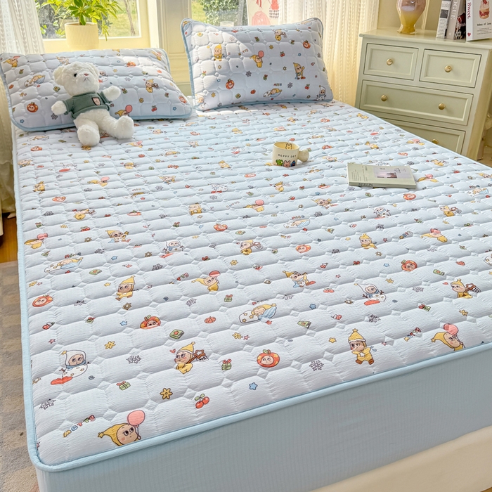 91家纺网 家纺一手货源 找家纺 优品惠 2026新款A类云感双层纱防滑隔脏防水夹棉床笠单品床笠单件 CL星星人蓝(普通款)