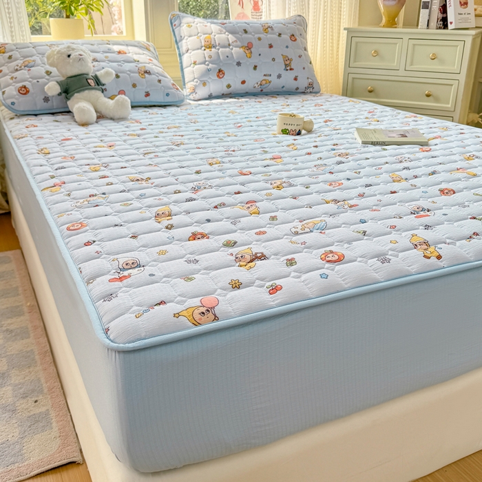 91家纺网 家纺一手货源 找家纺 优品惠 2026新款A类云感双层纱防滑隔脏防水夹棉床笠单品床笠单件 CL星星人蓝(普通款)