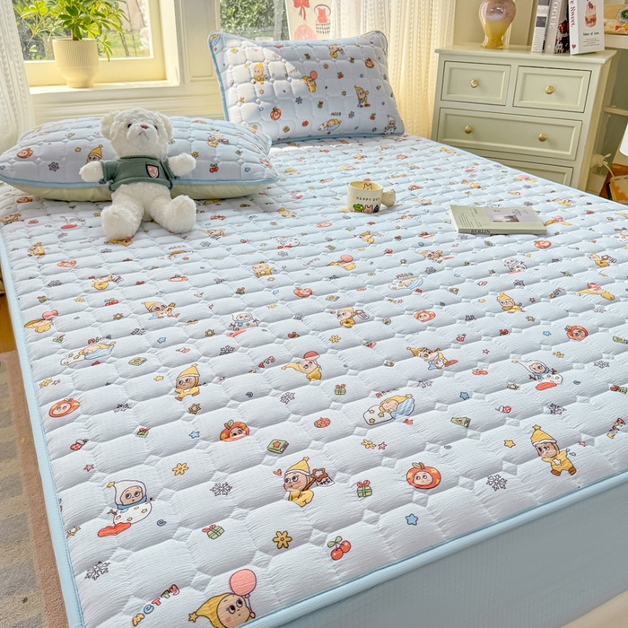 91家纺网 家纺一手货源 找家纺 优品惠 2026新款A类云感双层纱防滑隔脏防水夹棉床笠单品床笠单件 CL星星人蓝(普通款)