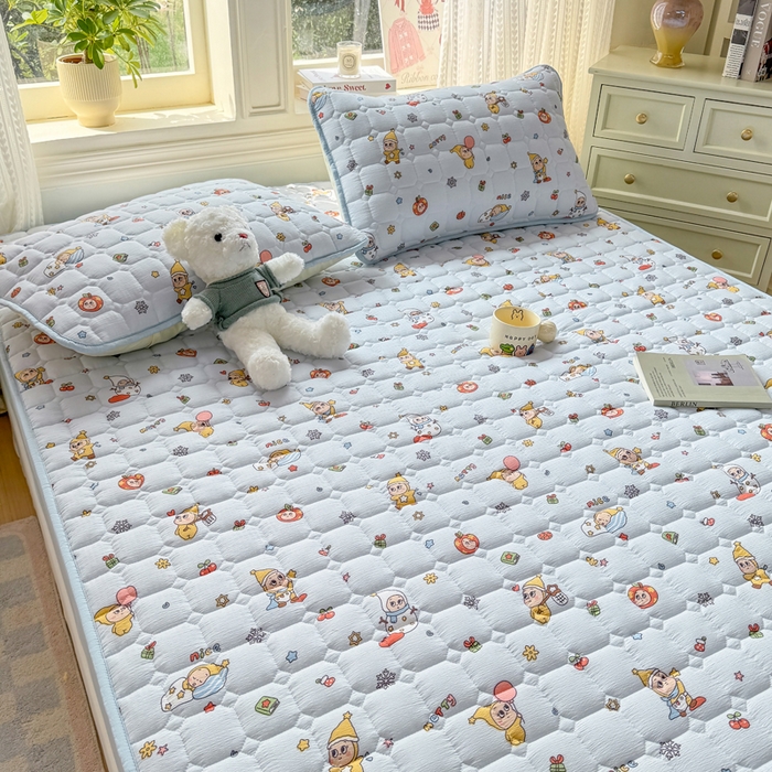 91家纺网 家纺一手货源 找家纺 优品惠 2026新款A类云感双层纱防滑隔脏防水夹棉床笠单品床笠单件 CL星星人蓝(普通款)