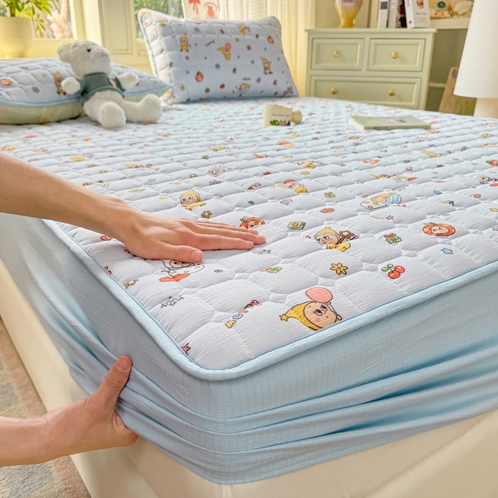 91家纺网 家纺一手货源 找家纺 优品惠 2026新款A类云感双层纱防滑隔脏防水夹棉床笠单品床笠单件 CL星星人蓝(普通款)