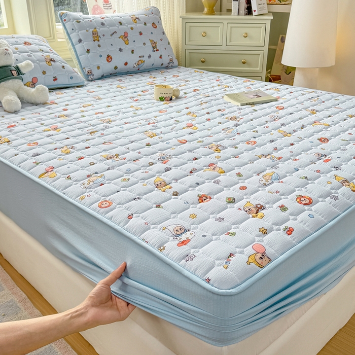 91家纺网 家纺一手货源 找家纺 优品惠 2026新款A类云感双层纱防滑隔脏防水夹棉床笠单品床笠单件 CL星星人蓝(普通款)