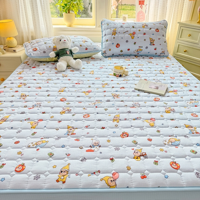 91家纺网 家纺一手货源 找家纺 优品惠 2026新款A类云感双层纱防滑隔脏防水夹棉床笠单品床笠单件 CL星星人蓝(普通款)