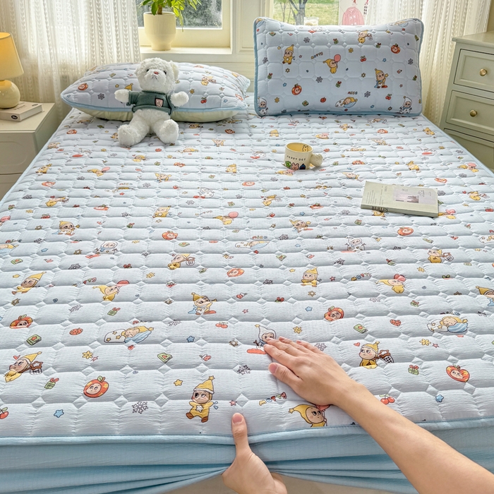 91家纺网 家纺一手货源 找家纺 优品惠 2026新款A类云感双层纱防滑隔脏防水夹棉床笠单品床笠单件 CL星星人蓝(普通款)