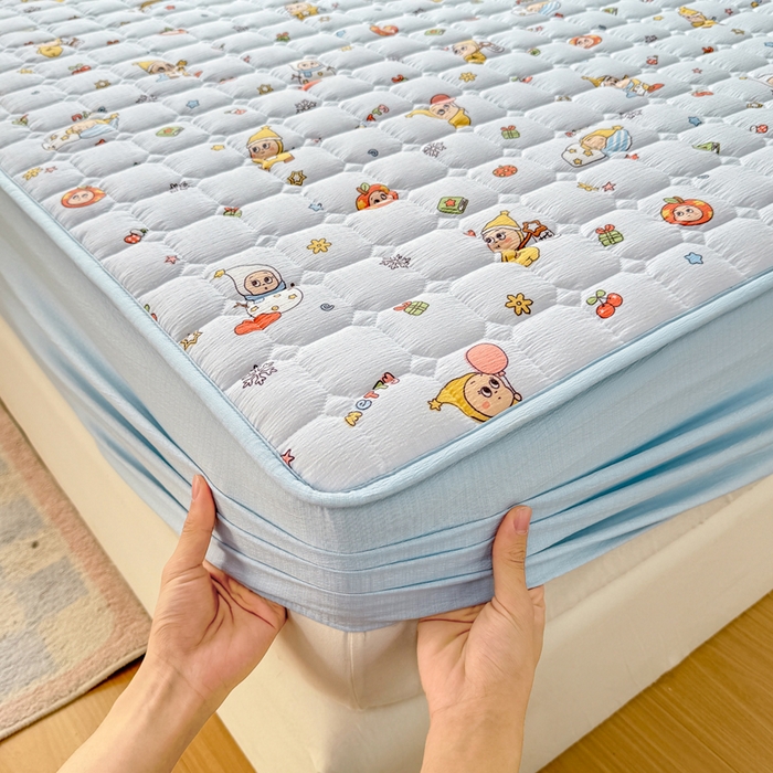 91家纺网 家纺一手货源 找家纺 优品惠 2026新款A类云感双层纱防滑隔脏防水夹棉床笠单品床笠单件 CL星星人蓝(普通款)