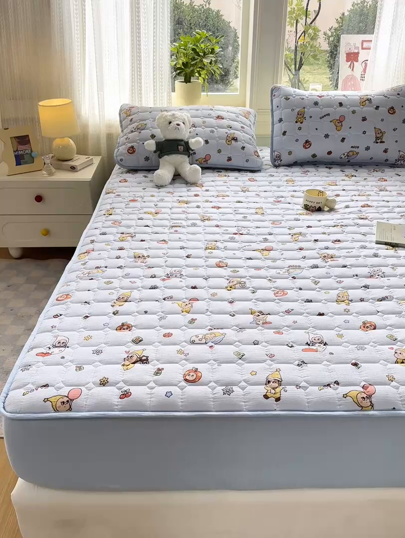 91家纺网 家纺一手货源 找家纺 优品惠 2026新款A类云感双层纱防滑隔脏防水夹棉床笠单品床笠单件 CL星星人蓝(普通款)