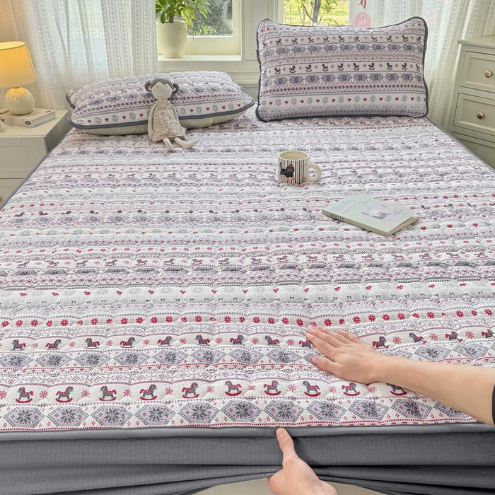 91家纺网 家纺一手货源 找家纺 优品惠 2026新款A类云感双层纱防滑隔脏防水夹棉床笠单品床笠单件 CL幸运小马(普通款)