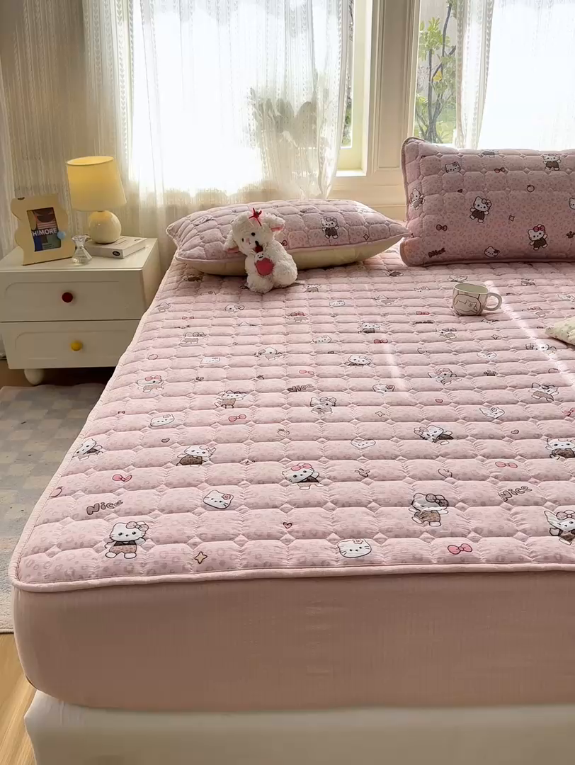 91家纺网 家纺一手货源 找家纺 优品惠 2026新款A类云感双层纱防滑隔脏防水夹棉床笠单品床笠单件 CL豹纹kt(防水款)