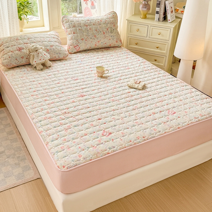 91家纺网 家纺一手货源 找家纺 优品惠 2026新款A类云感双层纱防滑隔脏防水夹棉床笠单品床笠单件 CL繁华蝶影(防水款)