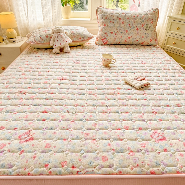 91家纺网 家纺一手货源 找家纺 优品惠 2026新款A类云感双层纱防滑隔脏防水夹棉床笠单品床笠单件 CL繁华蝶影(防水款)