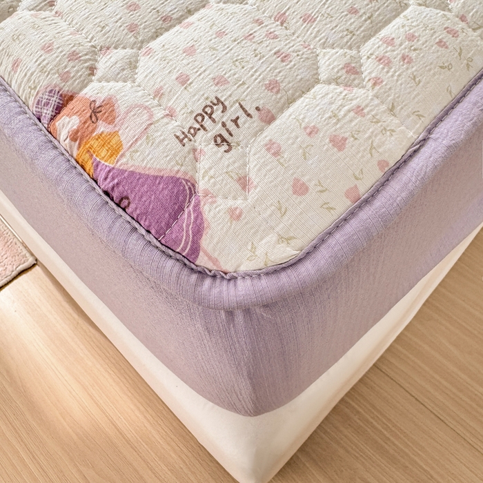 91家纺网 家纺一手货源 找家纺 优品惠 2026新款A类云感双层纱防滑隔脏防水夹棉床笠单品床笠单件 CL花朵女孩(防水款)