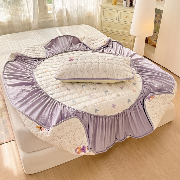 91家纺网 家纺一手货源 找家纺 优品惠 2026新款A类云感双层纱防滑隔脏防水夹棉床笠单品床笠单件 CL花朵女孩(防水款)