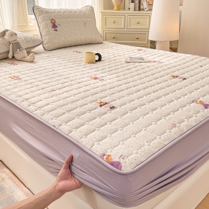 91家纺网 家纺一手货源 找家纺 优品惠 2026新款A类云感双层纱防滑隔脏防水夹棉床笠单品床笠单件 CL花朵女孩(防水款)