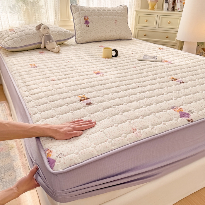 91家纺网 家纺一手货源 找家纺 优品惠 2026新款A类云感双层纱防滑隔脏防水夹棉床笠单品床笠单件 CL花朵女孩(防水款)