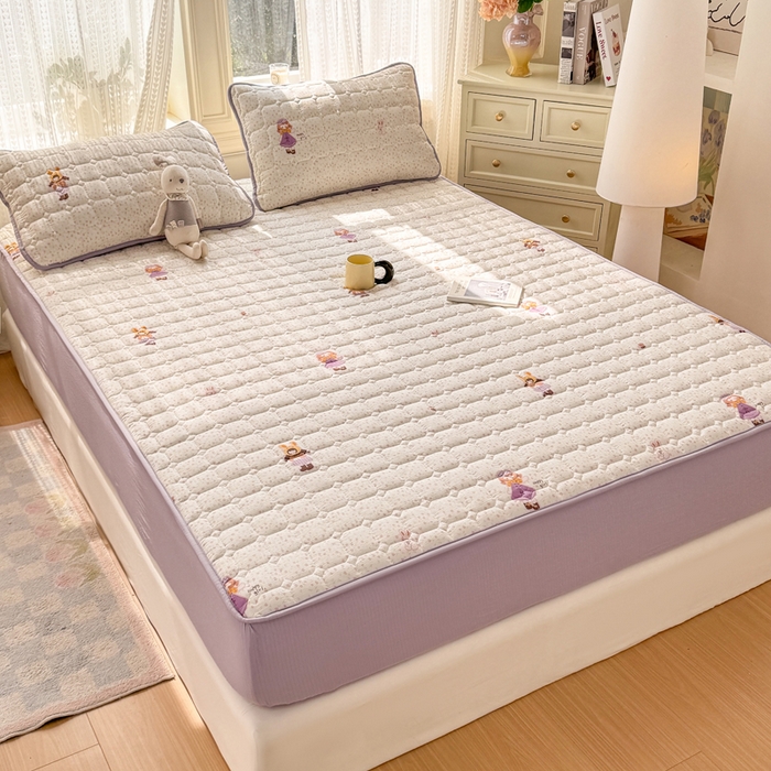 91家纺网 家纺一手货源 找家纺 优品惠 2026新款A类云感双层纱防滑隔脏防水夹棉床笠单品床笠单件 CL花朵女孩(防水款)