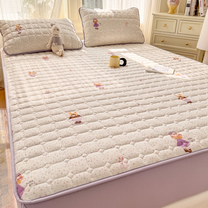 91家纺网 家纺一手货源 找家纺 优品惠 2026新款A类云感双层纱防滑隔脏防水夹棉床笠单品床笠单件 CL花朵女孩(防水款)